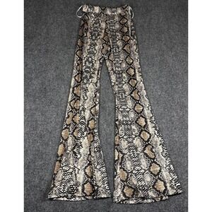 Women's Snakeskin Print Legging-Style Bell Bottom Pants Dark & Light Brown Small